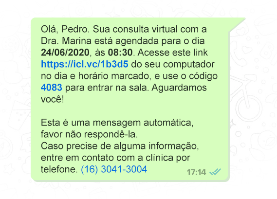 Lembrete automático da teleconsulta por WhatsApp
